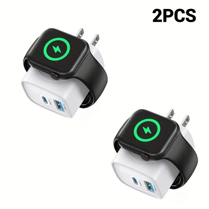 (2PCS)3-In-1 20W Fast Charger:Powerful Magnetic Charging for Apple Watch + USB-C&USB-A Ports | Compact 3-Device Charging Block for iPhone 16/15, iWatch Ultra/9/8/7/6