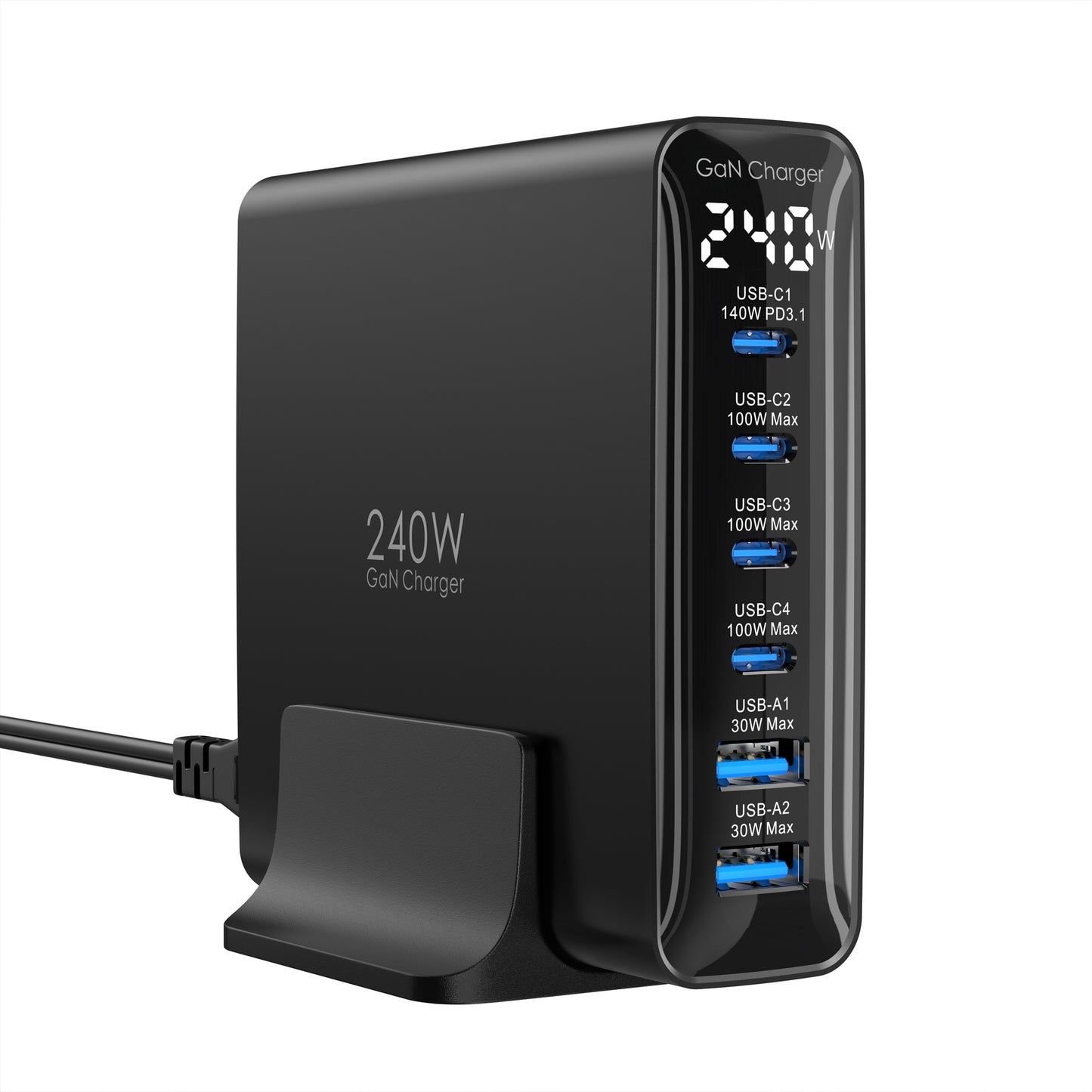 240W Ladegerät USB C 6-Port, PD3.1 GaN Ladegerät mit LED Display, Desktop ladestation Mehrfach für MacBook Pro/Air iPhone Pro, iPad, Dell XPS, Galaxy, Pixel, Laptops und mehr