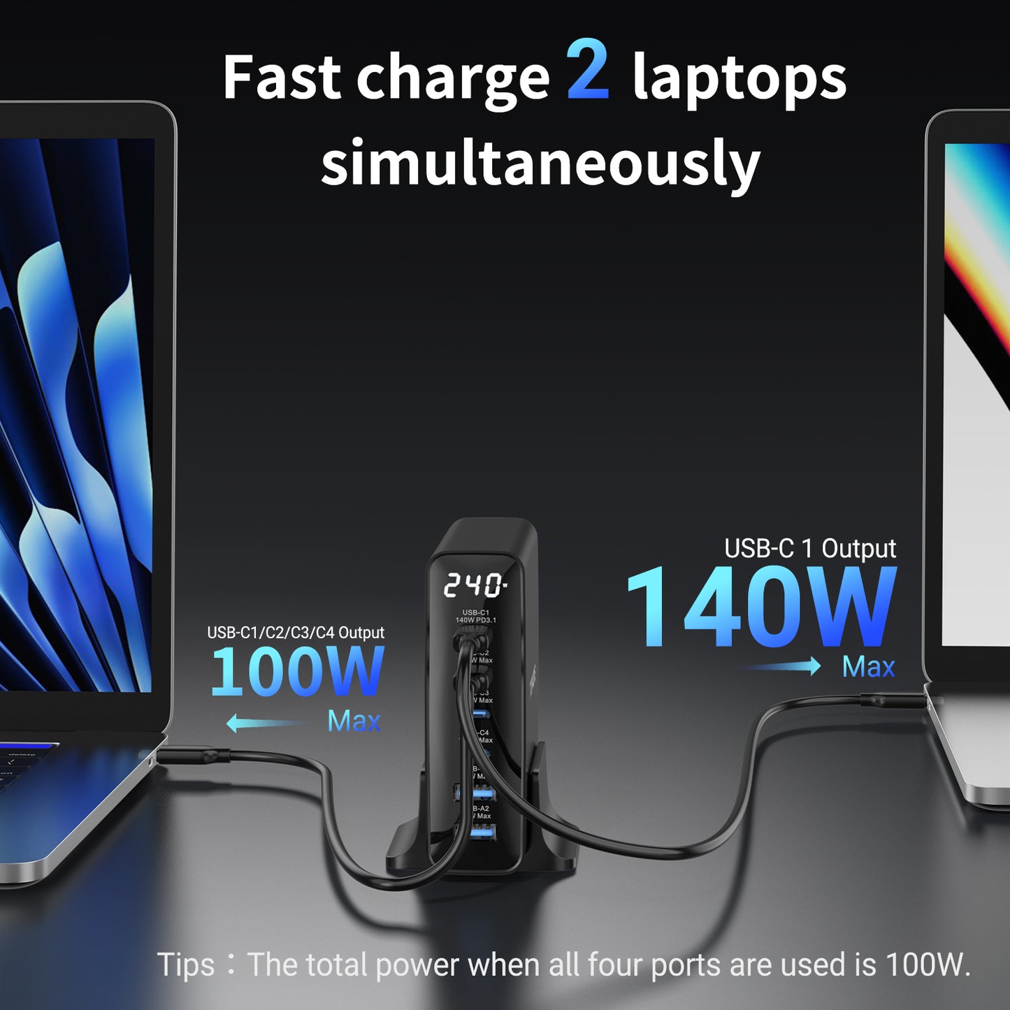 240W Ladegerät USB C 6-Port, PD3.1 GaN Ladegerät mit LED Display, Desktop ladestation Mehrfach für MacBook Pro/Air iPhone Pro, iPad, Dell XPS, Galaxy, Pixel, Laptops und mehr