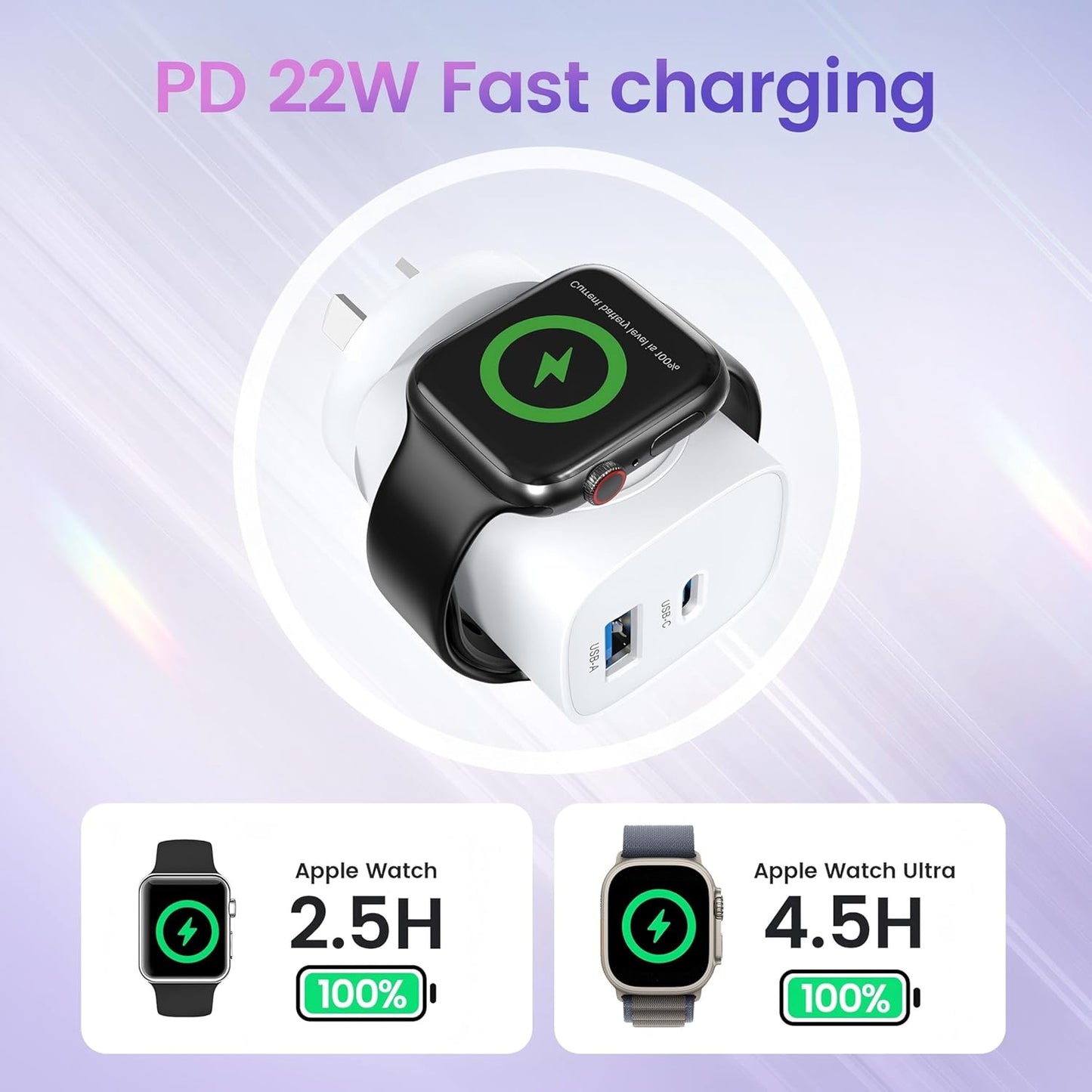for Apple Watch Charger with 20W USB C Charger, 3 in 1 PD Fast Charging Wall iPhone Charger for iWatch Charger Ultra/10/9/8/7/6/SE, iPhone 16/15/15/14 Pro Max, iPad Pro/Air