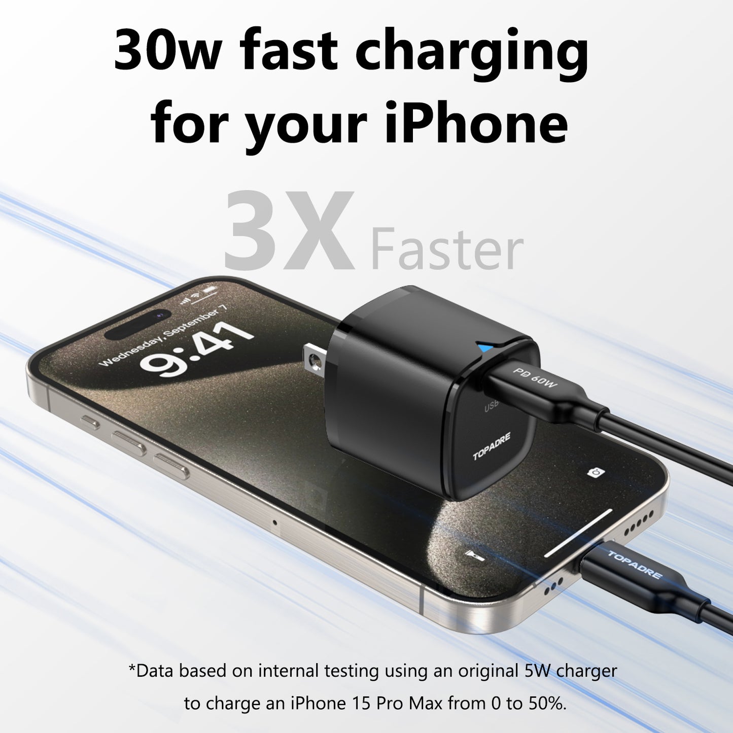 30W USB-C fast charger, PD3.1 fast charging, suitable for iPhone 16/15/14 Pro Max, iPad, Samsung