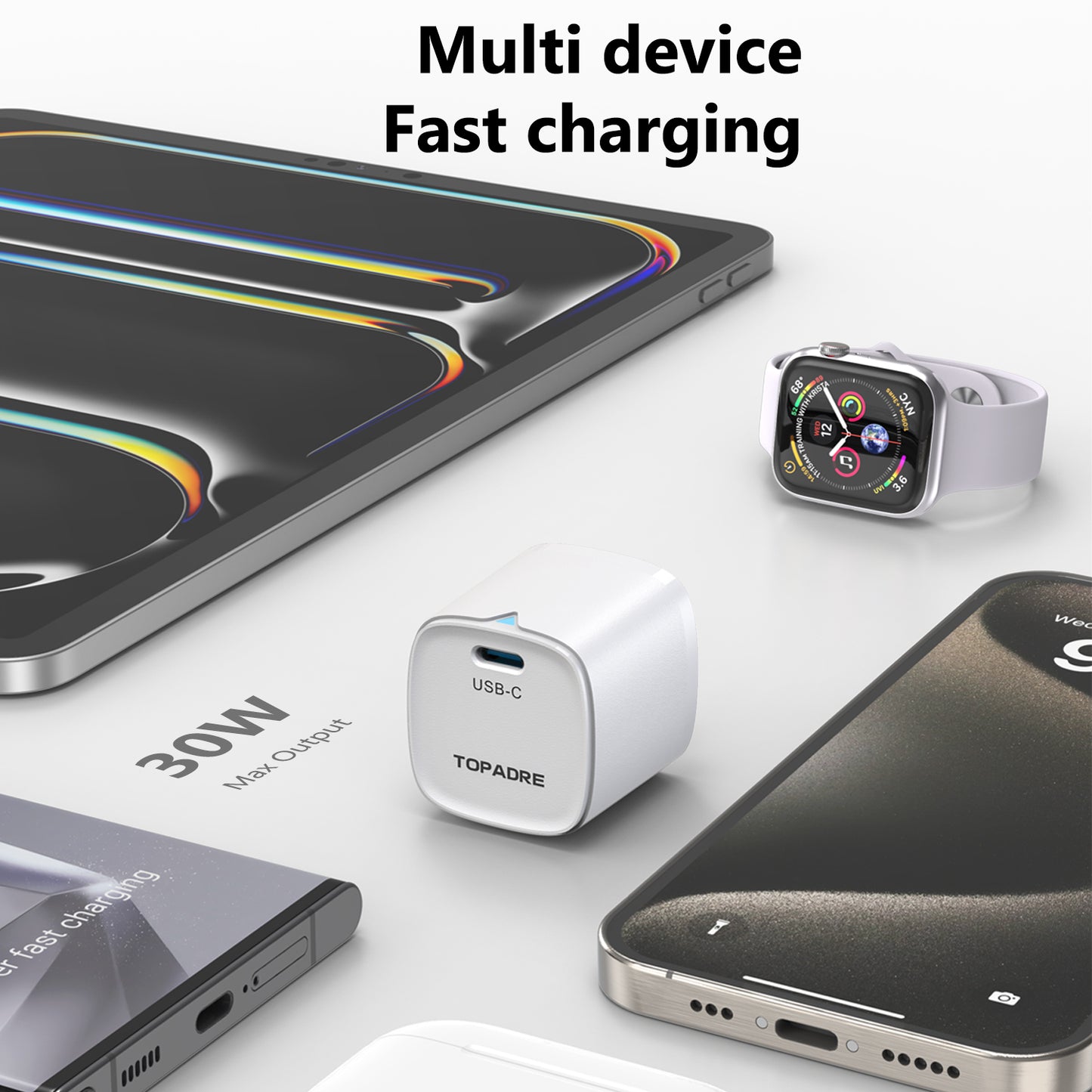 30W USB-C fast charger, PD3.1 fast charging, suitable for iPhone 16/15/14 Pro Max, iPad, Samsung