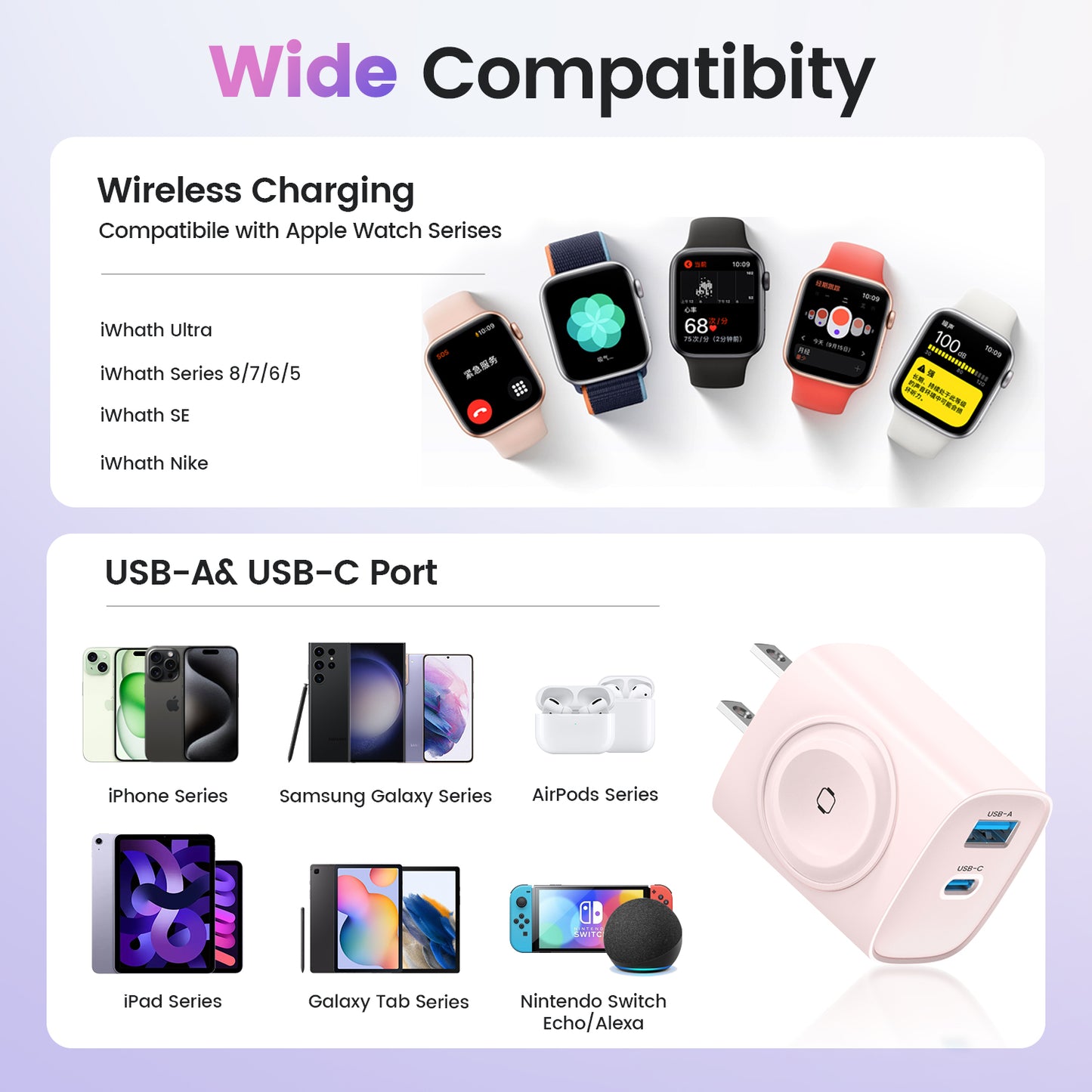 3-In-1 20W Fast Charger:Powerful Magnetic Charging for Apple Watch + USB-C&USB-A Ports | Compact 3-Device Charging Block for iPhone 16/15, iWatch Ultra/9/8/7/6