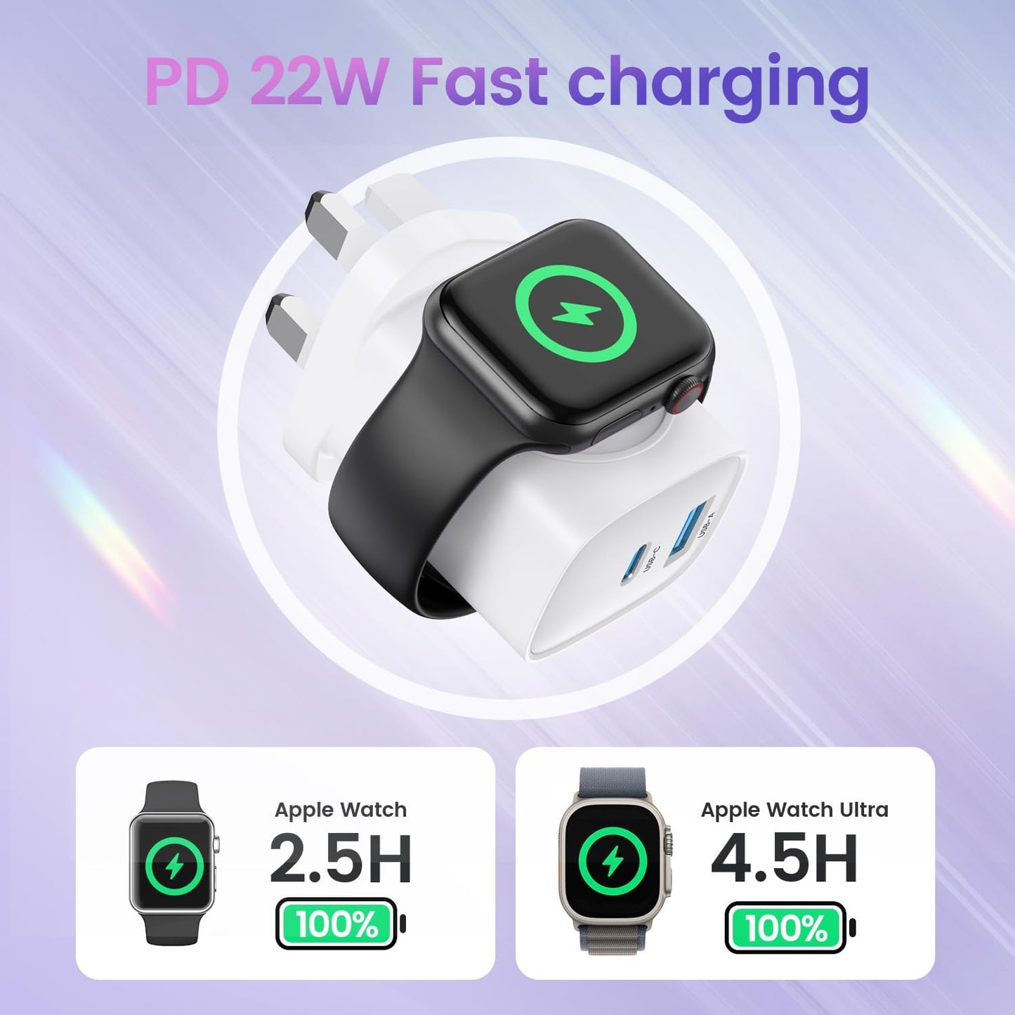 for Apple Watch Charger with 20W USB C Plug, 3 in 1 PD Fast Charger UK for iWatch Series SE/Ultra/10/9/8/7/6/, Compatible with iPhone 16/16 Pro/iPhone 15 Series