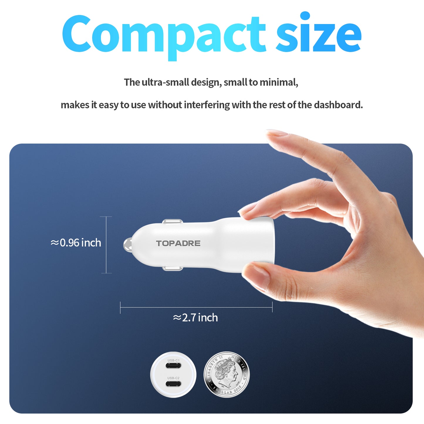 40W car charger, dual USB ports, PD/PPS/QC multi-protocol compatible, suitable for iPhone 16/15, iPad, Samsung