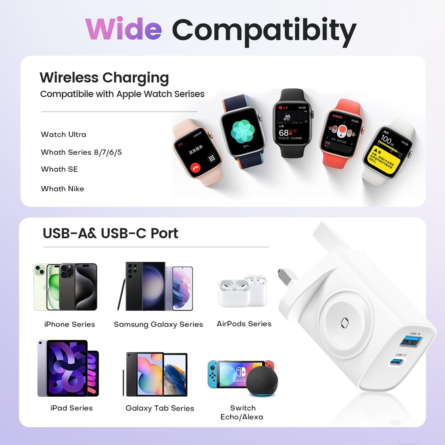 for Apple Watch Charger with 20W USB C Plug, 3 in 1 PD Fast Charger UK for iWatch Series SE/Ultra/10/9/8/7/6/, Compatible with iPhone 16/16 Pro/iPhone 15 Series
