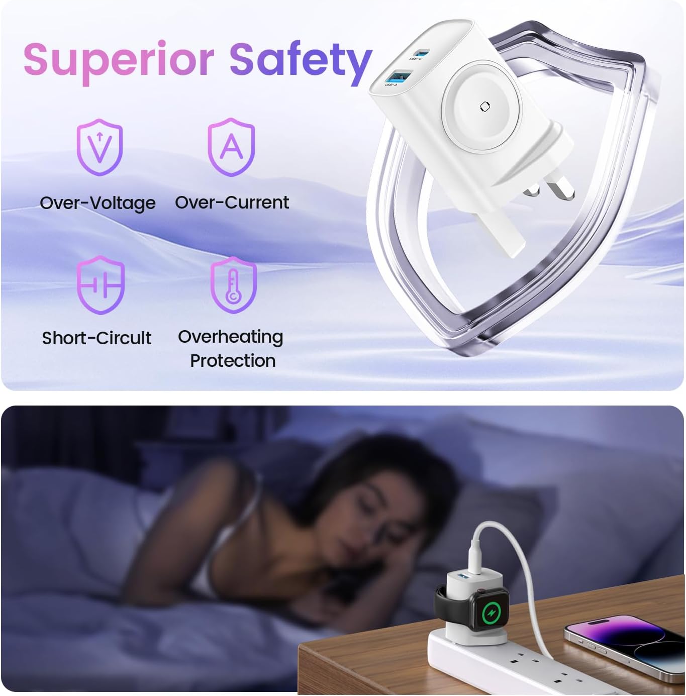 for Apple Watch Charger with 20W USB C Plug, 3 in 1 PD Fast Charger UK for iWatch Series SE/Ultra/10/9/8/7/6/, Compatible with iPhone 16/16 Pro/iPhone 15 Series