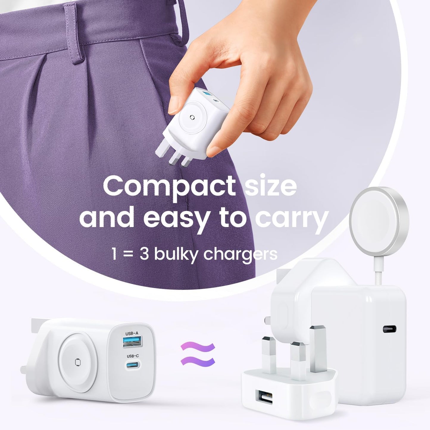 for Apple Watch Charger with 20W USB C Plug, 3 in 1 PD Fast Charger UK for iWatch Series SE/Ultra/10/9/8/7/6/, Compatible with iPhone 16/16 Pro/iPhone 15 Series