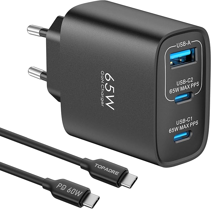 USB C Ladegerät 65W 3-Port USB-C Netzteil PPS Schnellladegerät PD Charger kompatibel mit MacBook Pro/Air, für iPad Pro/Air, für iPhone 16/15, Galaxy S24 Ultra, Pixel, Steam