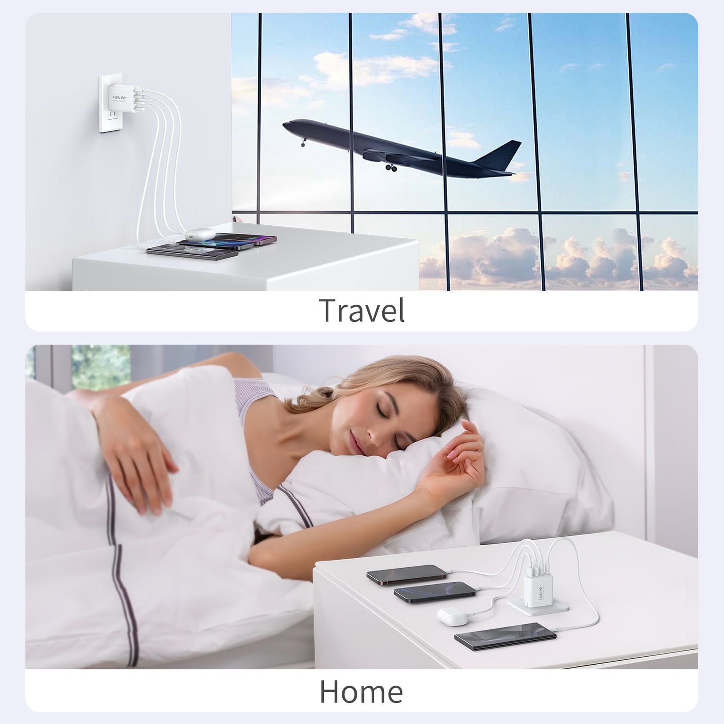Topadre 40W Portable Fast Charger with Foldable Plug, 4-Port GaN USB-C Wall Charger for iPhone 17/16/15/14 Series, iPad, Galaxy and Other Devices