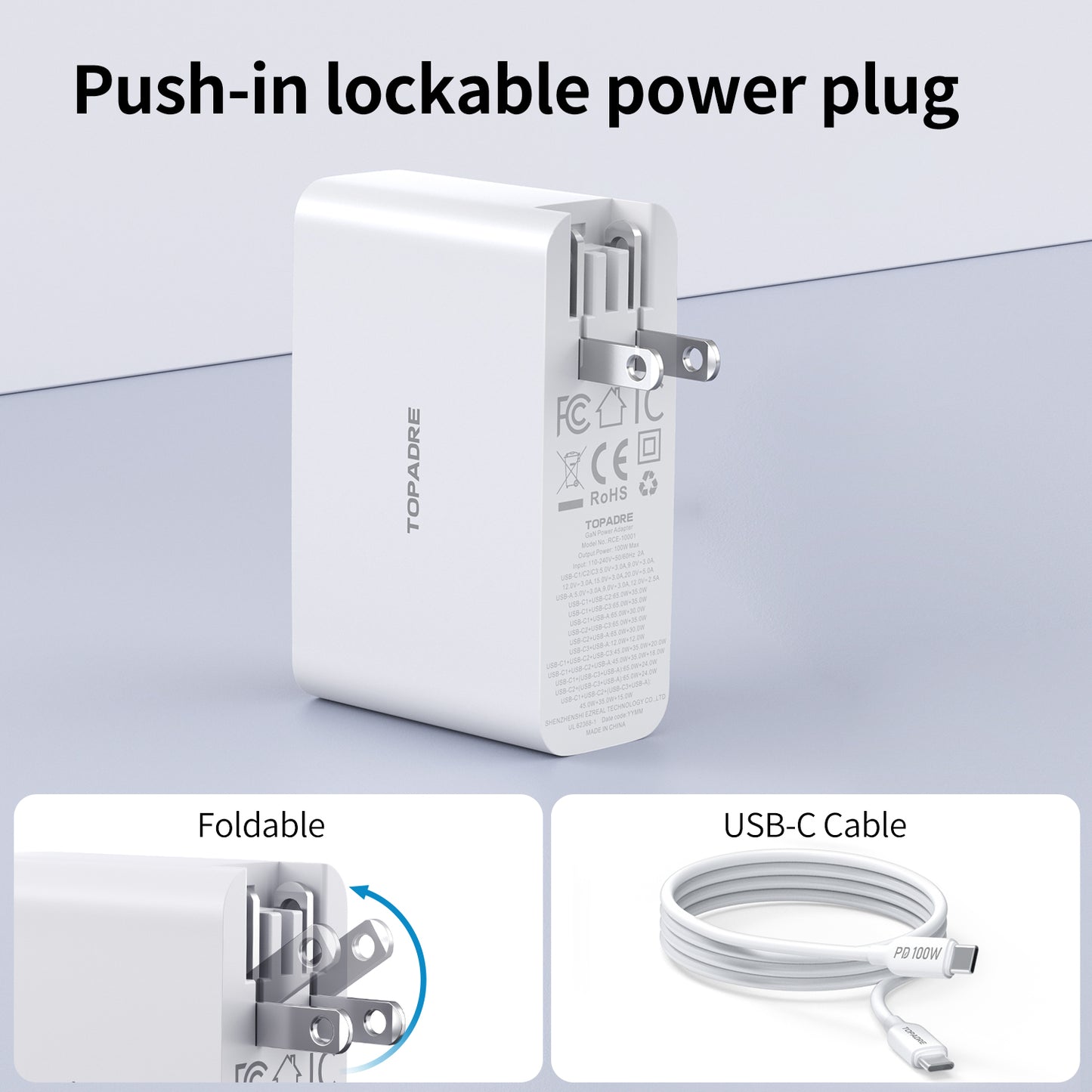 100W USB C Travel Charger, 4-Ports Foldable Travel Adapter Plug Converter with UK/EU/AU Plugs,Fast Charging for Macbook Pro/Air,for iPad Pro/iPhone 16/15 Pro Max, for Galaxy S24 S23
