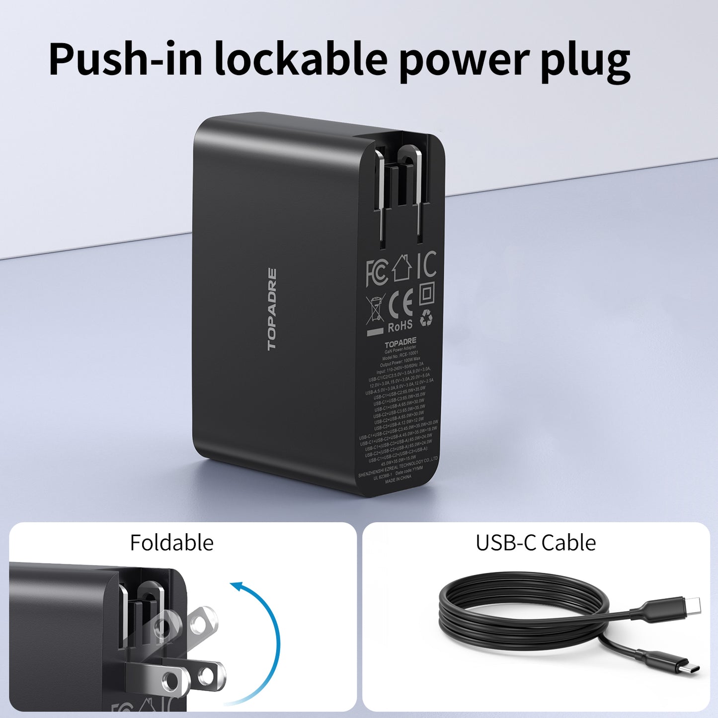 100W USB C Charger, 4-Port PD Fast Charging Station with LED Dispay, GaN Compact Foldable Laptop Charger for MacBook Pro/Air, iPad Pro, for iPhone 17/16/15 Pro Max, Galaxy S25/S24 Ultra, Steam Deck