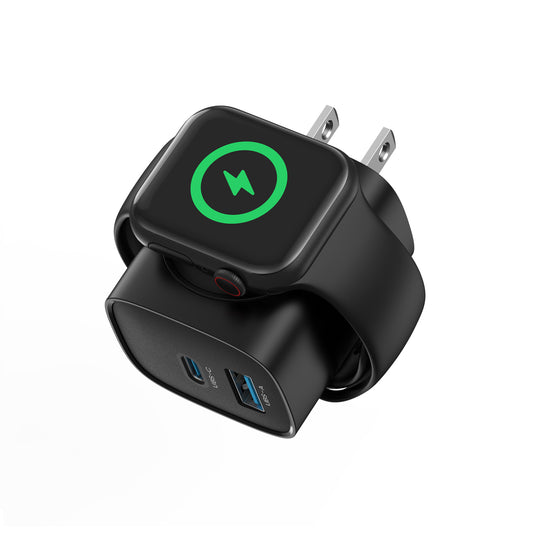 3-In-1 20W Fast Charger:Powerful Magnetic Charging for Apple Watch + USB-C&USB-A Ports | Compact 3-Device Charging Block for iPhone 16/15, iWatch Ultra/9/8/7/6