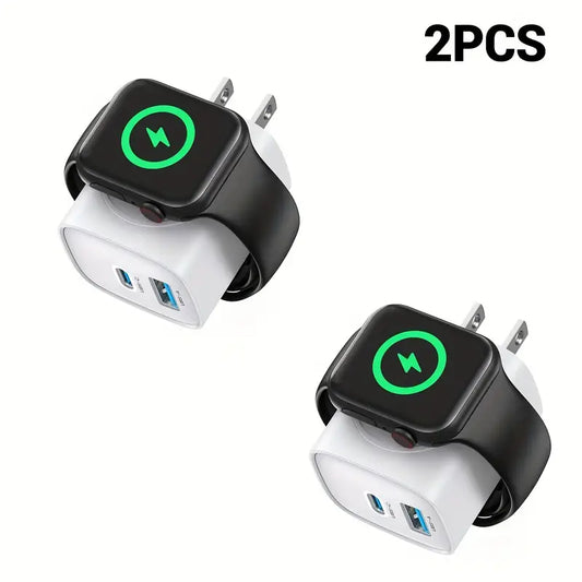 (2PCS)3-In-1 20W Fast Charger:Powerful Magnetic Charging for Apple Watch + USB-C&USB-A Ports | Compact 3-Device Charging Block for iPhone 16/15, iWatch Ultra/9/8/7/6