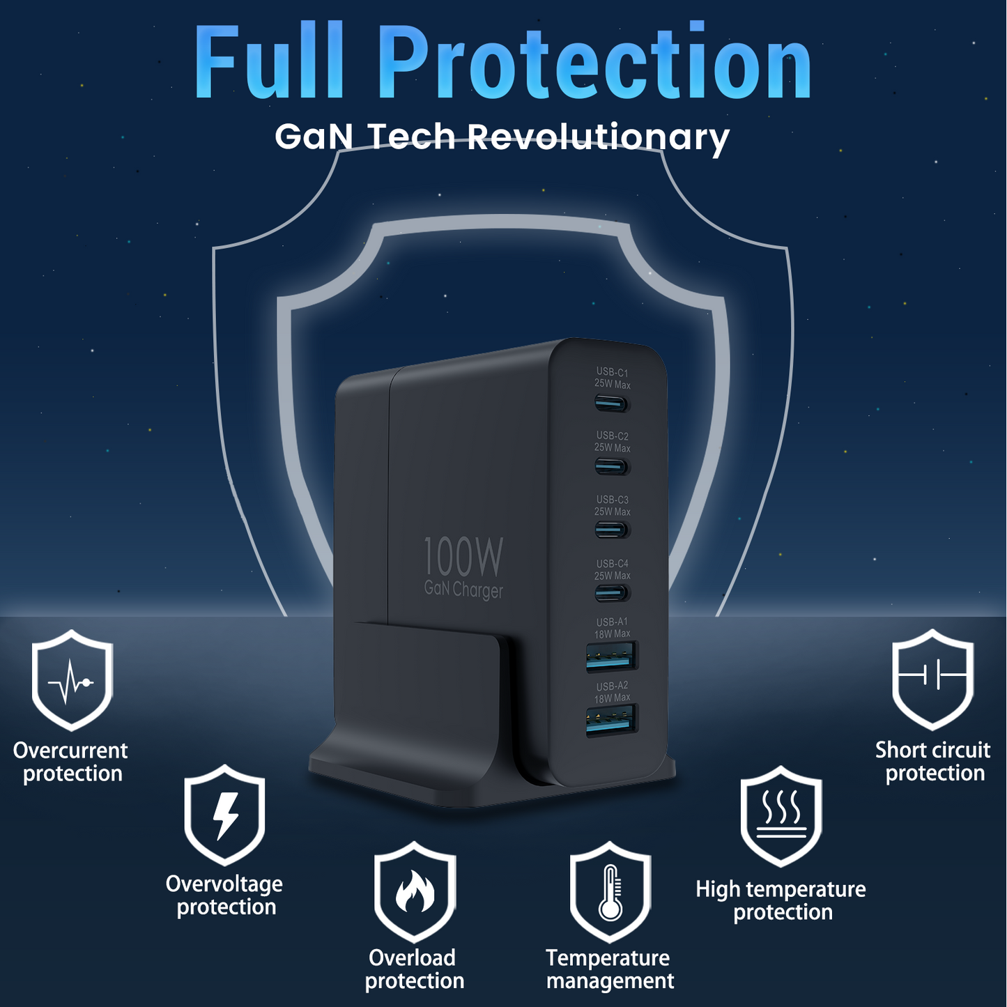 100W USB C Charger, PD3.0 Fast Charging Multiple GaN Charger Station 6-Ports Charger 4-USB C And 2-USB A For IPhone 16/15/14/13/12Pro Max Series, For IPad Pro/Air, For PPS Galaxy S24/S23/S22, For Pixel
