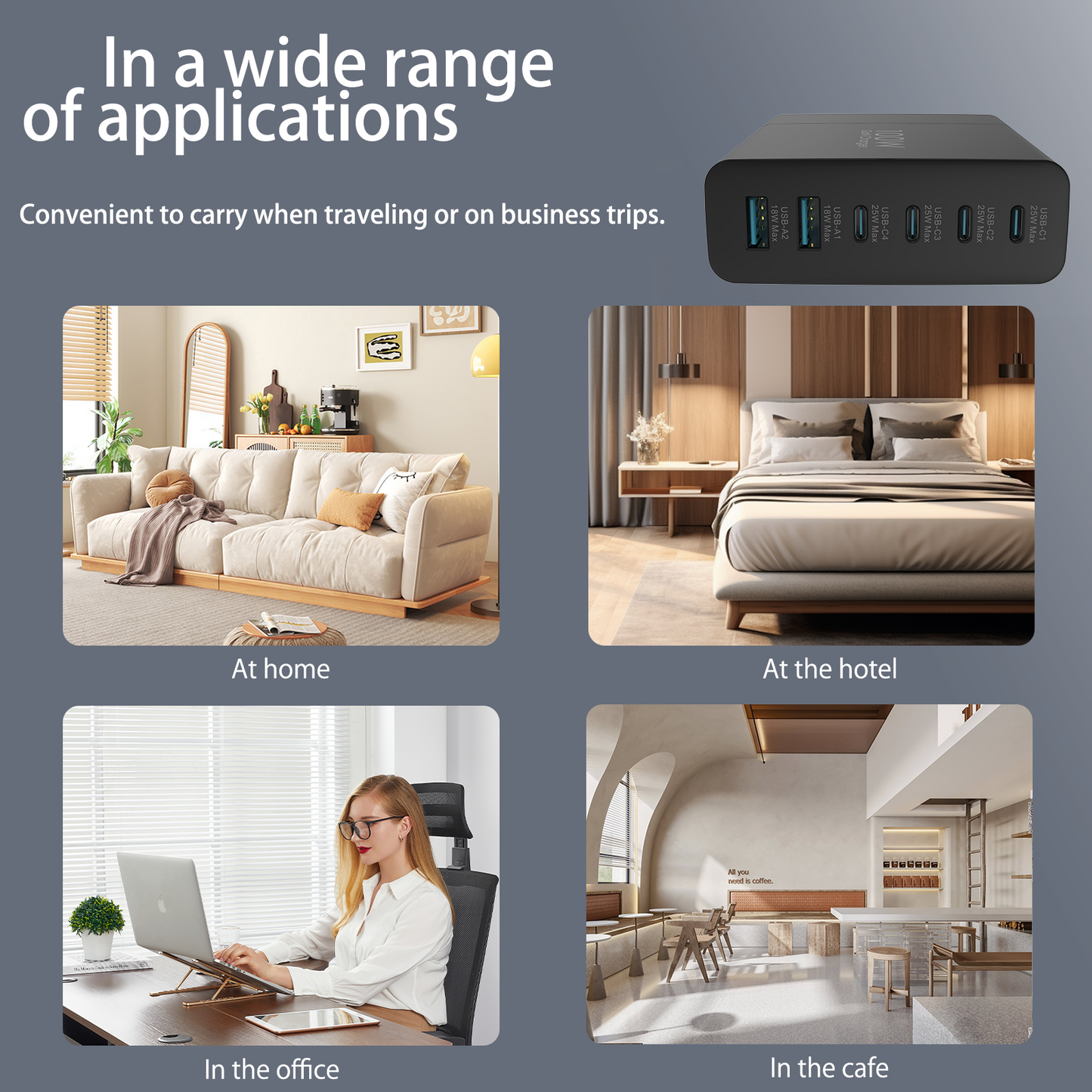 100W USB C Charger, PD3.0 Fast Charging Multiple GaN Charger Station 6-Ports Charger 4-USB C And 2-USB A For IPhone 16/15/14/13/12Pro Max Series, For IPad Pro/Air, For PPS Galaxy S24/S23/S22, For Pixel
