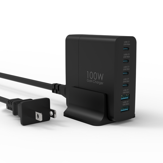 100W USB C Charger, PD3.0 Fast Charging Multiple GaN Charger Station 6-Ports Charger 4-USB C And 2-USB A For IPhone 16/15/14/13/12Pro Max Series, For IPad Pro/Air, For PPS Galaxy S24/S23/S22, For Pixel