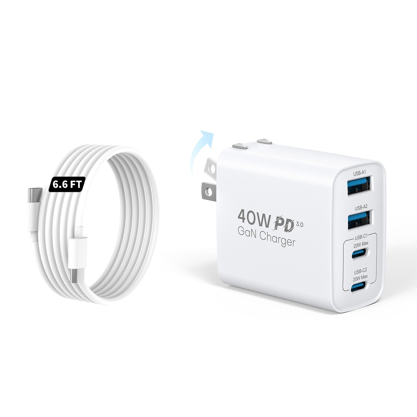 Topadre 40W Portable Fast Charger with Foldable Plug, 4-Port GaN USB-C Wall Charger for iPhone 17/16/15/14 Series, iPad, Galaxy and Other Devices