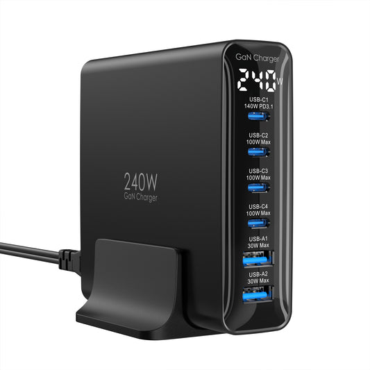 240W Ladegerät USB C 6-Port, PD3.1 GaN Ladegerät mit LED Display, Desktop ladestation Mehrfach für MacBook Pro/Air iPhone Pro, iPad, Dell XPS, Galaxy, Pixel, Laptops und mehr