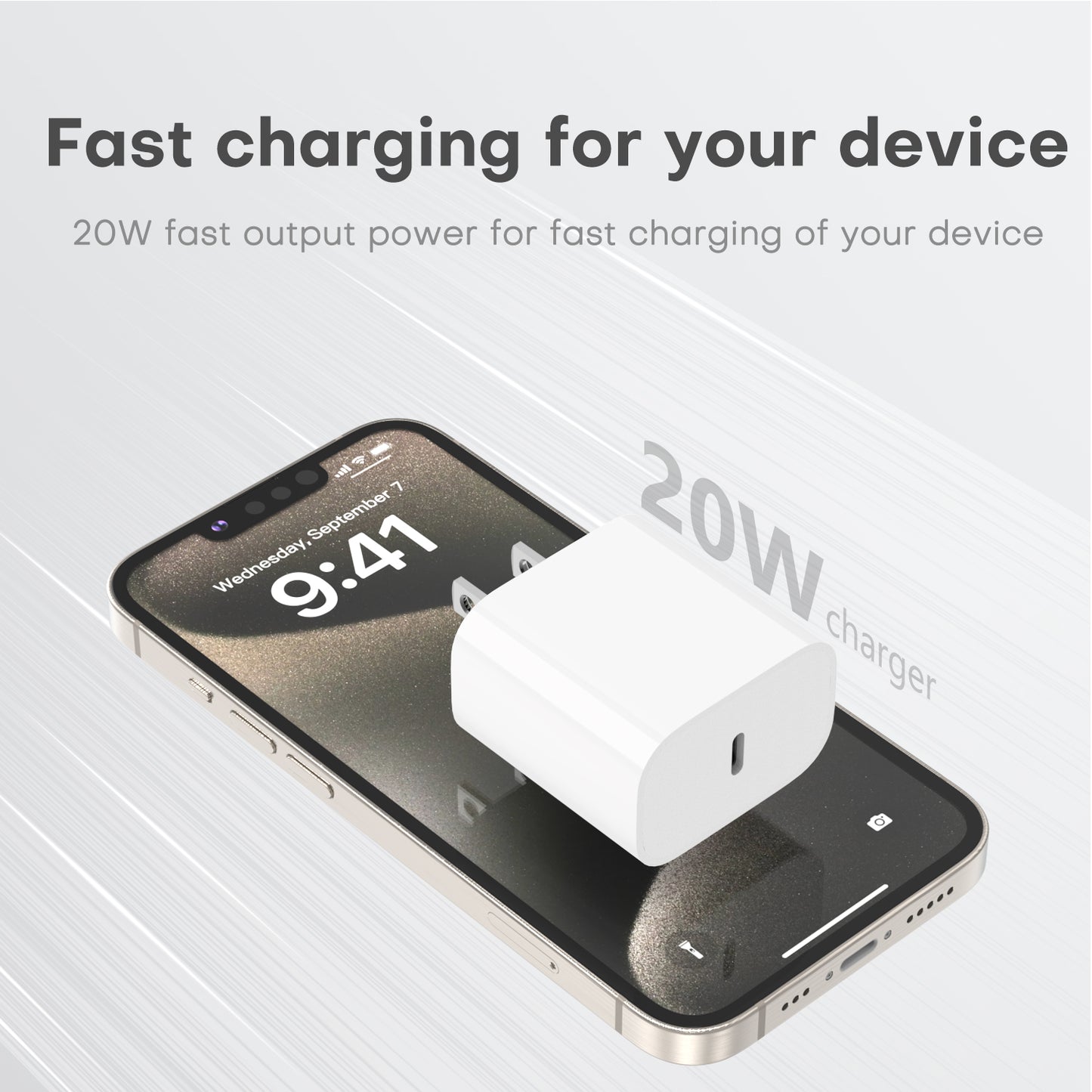 20W USB-C PD GaN Fast Chargers with Charge Cable, Compact Type-C Wall Adapters for Phones and Small Devices
