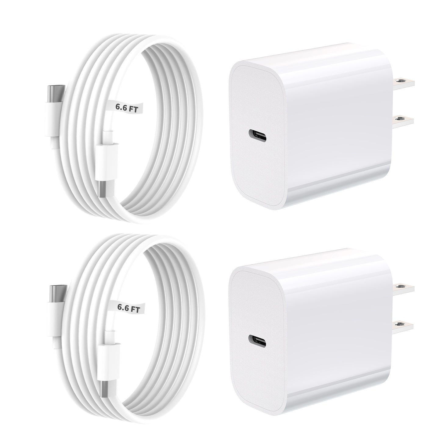 20W USB-C PD GaN Fast Chargers with Charge Cable, Compact Type-C Wall Adapters for Phones and Small Devices