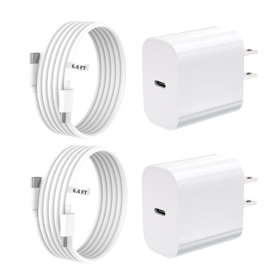 20W USB-C PD GaN Fast Chargers with Charge Cable, Compact Type-C Wall Adapters for Phones and Small Devices