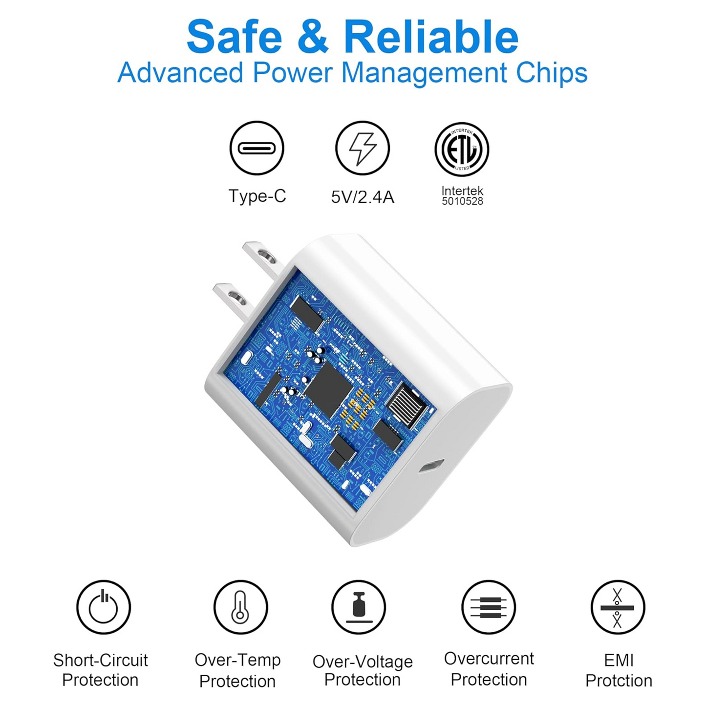 20W USB-C PD GaN Fast Chargers with Charge Cable, Compact Type-C Wall Adapters for Phones and Small Devices