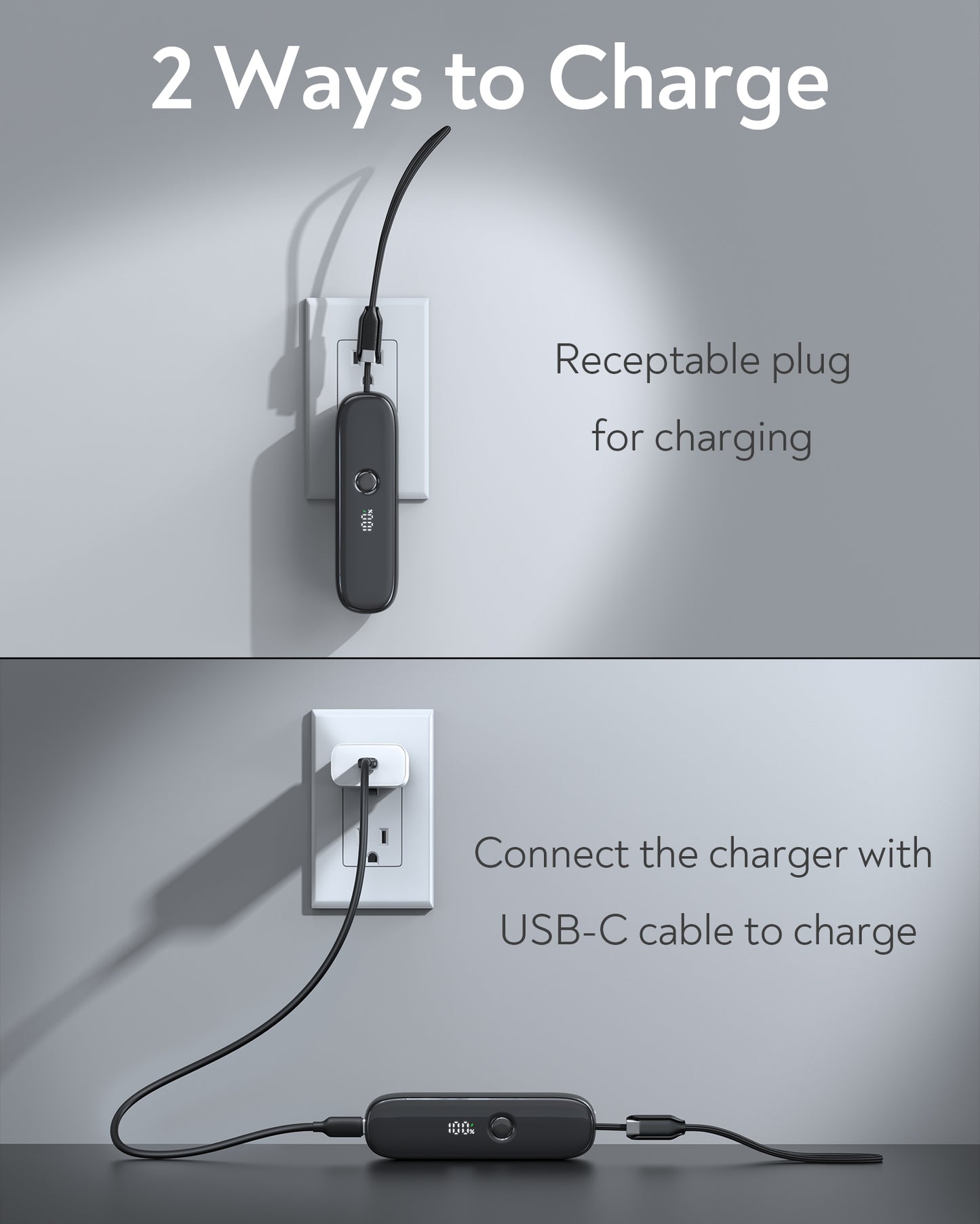 TOPADRE 5000mAh Portable Charger with Built-in AC Plug, 22.5W Fast Charging USB-C Power Bank, LED Display, Dual Device Charging, Compact & Lightweight Battery Pack for iPhone 16/15, Android, iPad and More