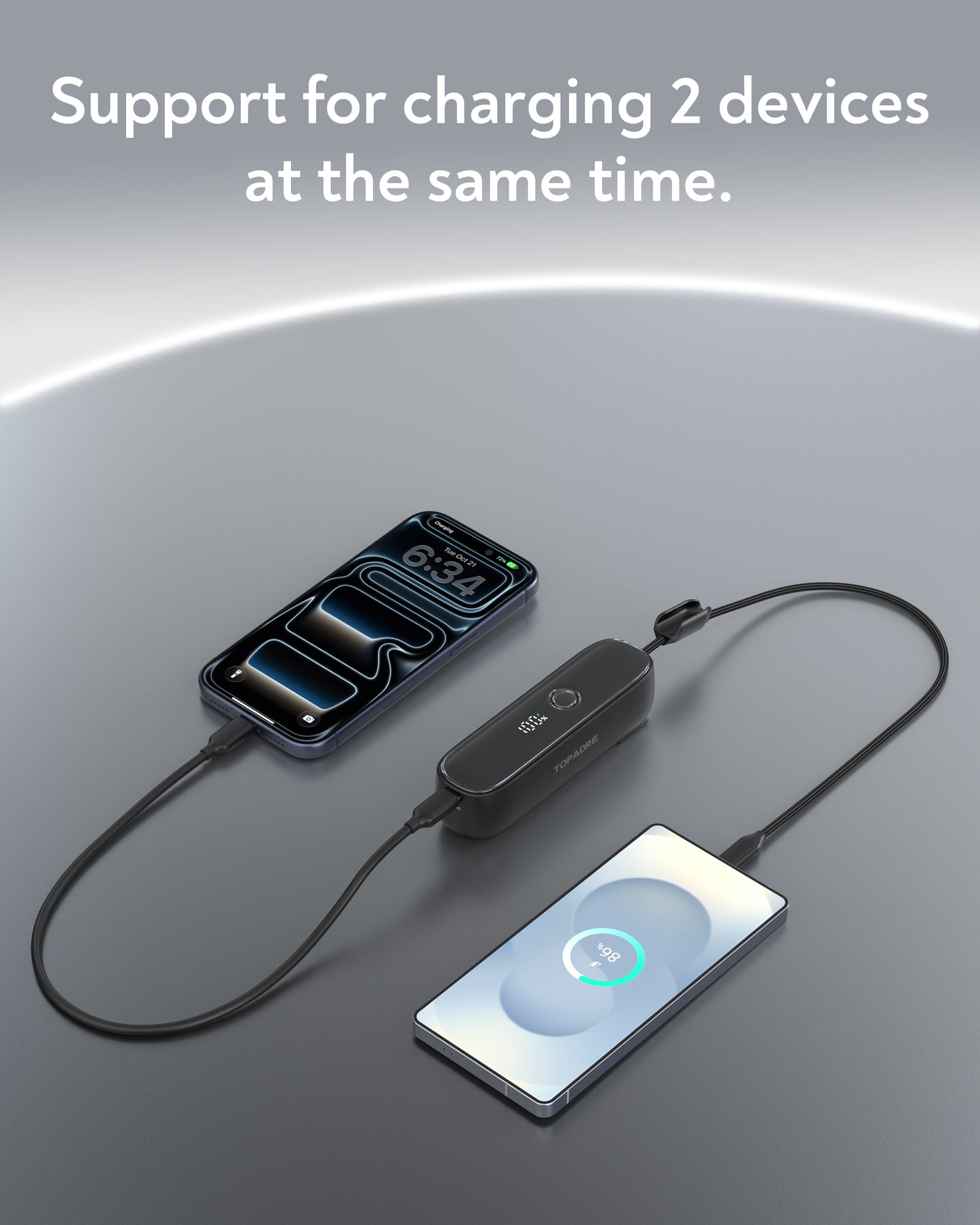 TOPADRE 5000mAh Portable Charger with Built-in AC Plug, 22.5W Fast Charging USB-C Power Bank, LED Display, Dual Device Charging, Compact & Lightweight Battery Pack for iPhone 16/15, Android, iPad and More