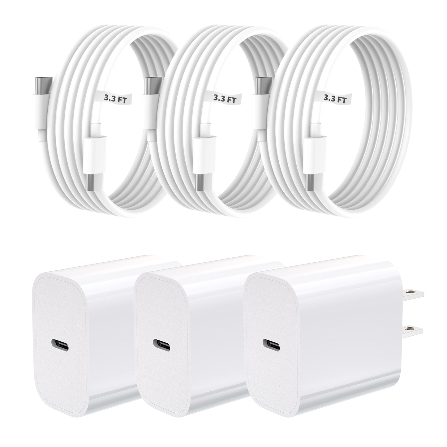 20W USB-C PD GaN Fast Chargers with Charge Cable, Compact Type-C Wall Adapters for Phones and Small Devices