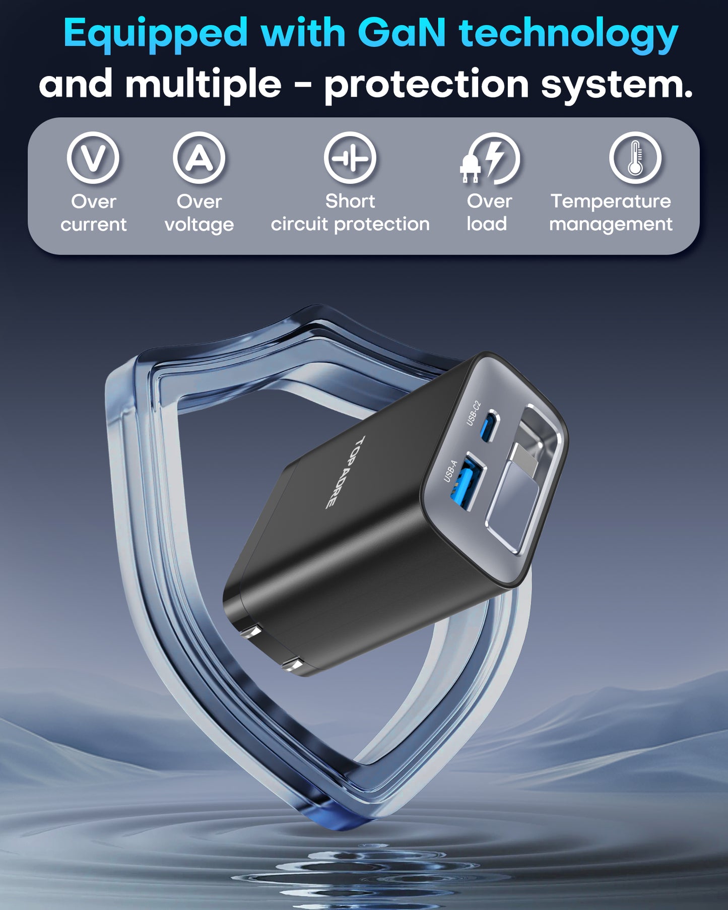30W GaN 3-in-1 Fast Charger with Retractable Cable, USB-C + USB-A Wall Plug, Compact PD Charger for Phones & Tablets