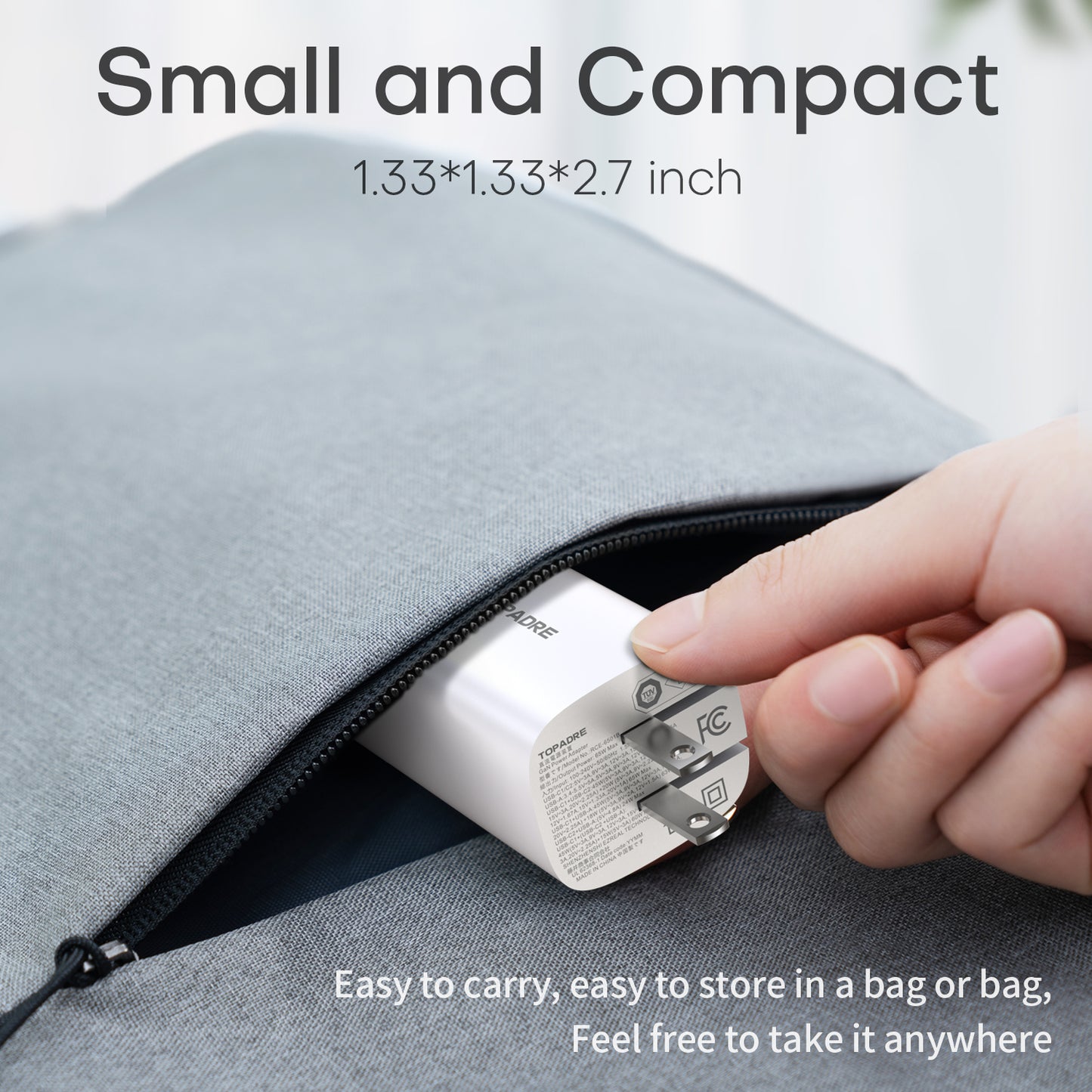TOPADRE 65W USB-C Charger, Foldable Plug & 3-Port PD Fast Charging compatible with iPhone/Samsung
