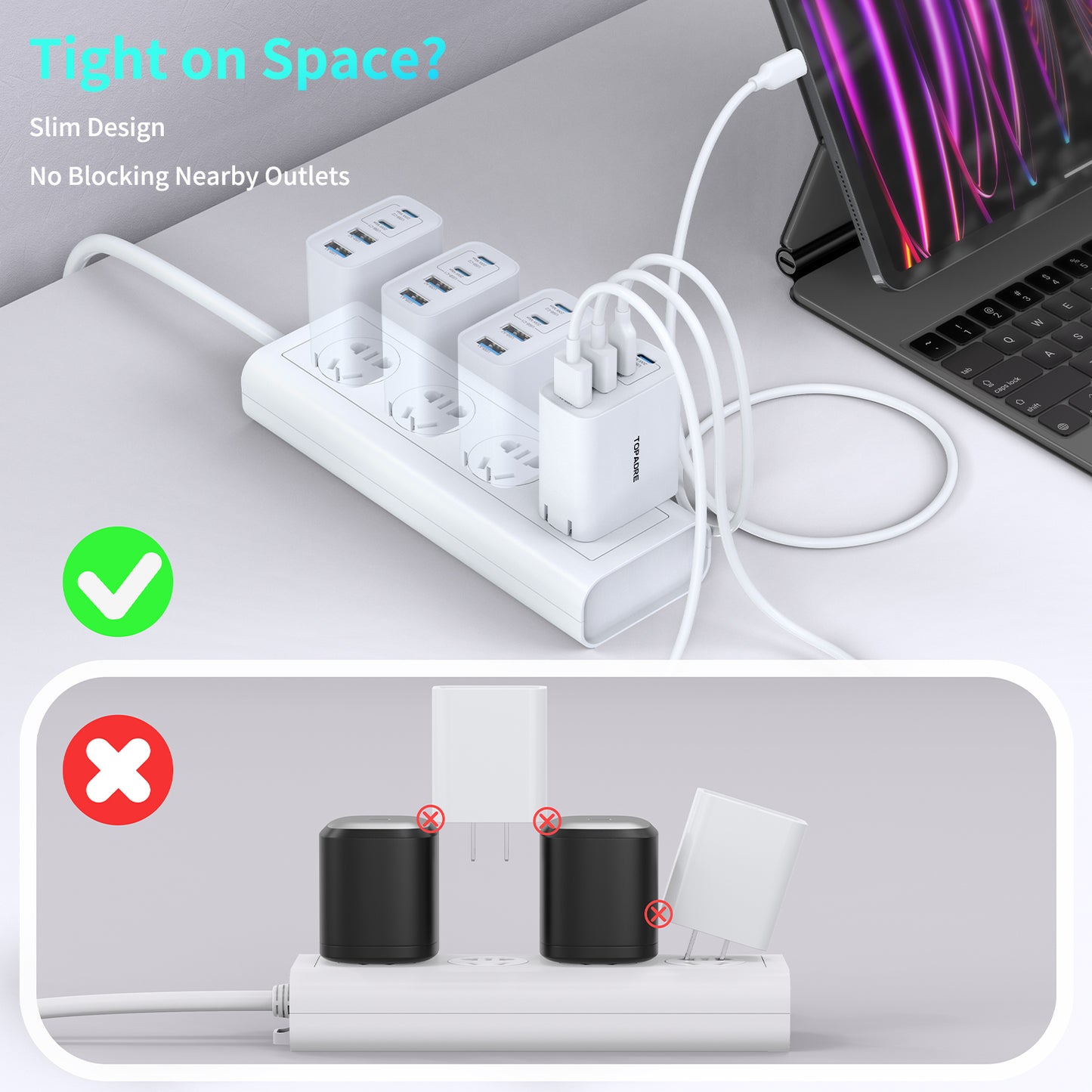 Topadre 40W Portable Fast Charger with Foldable Plug, 4-Port GaN USB-C Wall Charger for iPhone 17/16/15/14 Series, iPad, Galaxy and Other Devices