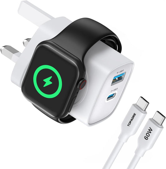 for Apple Watch Charger with 20W USB C Plug, 3 in 1 PD Fast Charger UK for iWatch Series SE/Ultra/10/9/8/7/6/, Compatible with iPhone 16/16 Pro/iPhone 15 Series
