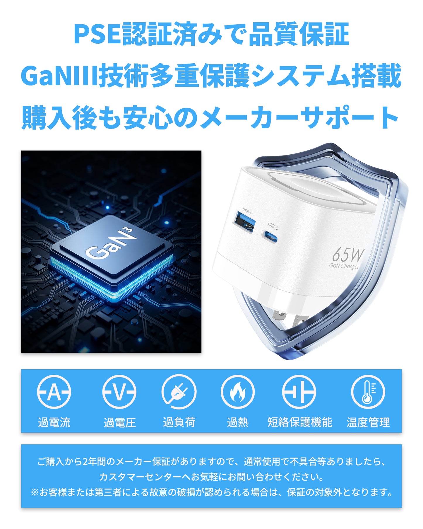 65W 3-in-1 GaN Fast Wall Charger with Wireless Charging for Smartwatch, USB-C + USB-A Ports, Foldable Plug
