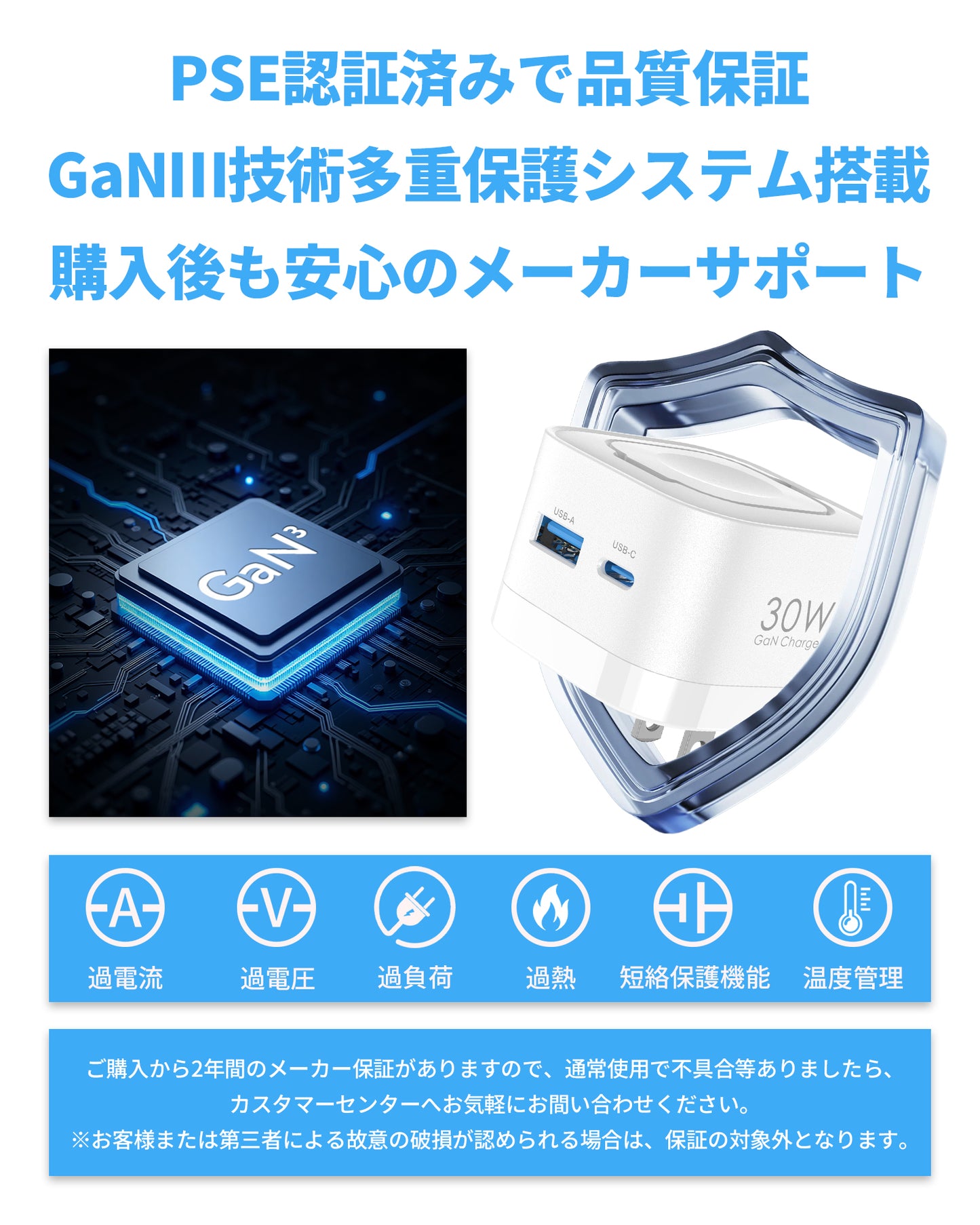 30W 3-in-1 GaN Fast Wall Charger with Wireless Charging for Smartwatch, USB-C + USB-A Ports, Foldable Plug