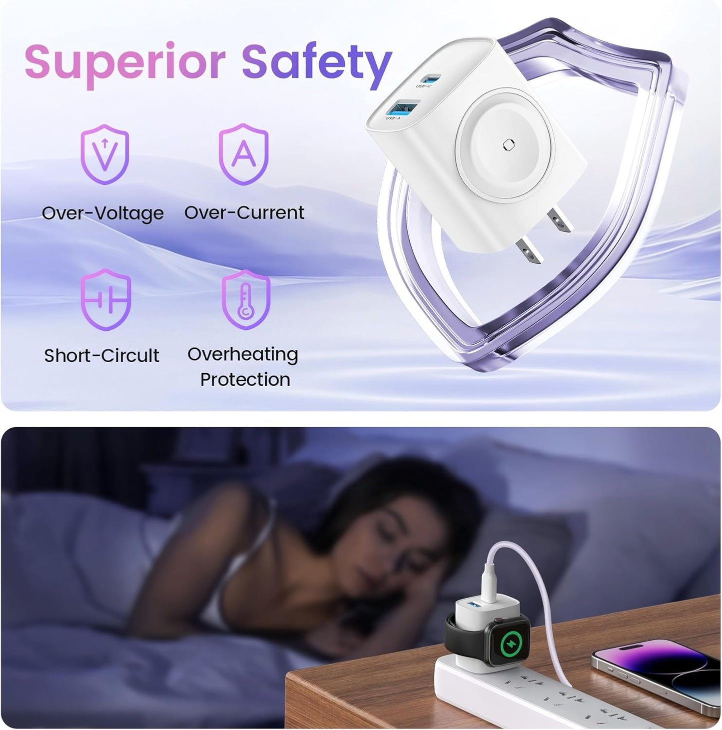 for Apple Watch Charger with 20W USB C Charger, 3 in 1 PD Fast Charging Wall iPhone Charger for iWatch Charger Ultra/10/9/8/7/6/SE, iPhone 16/15/15/14 Pro Max, iPad Pro/Air
