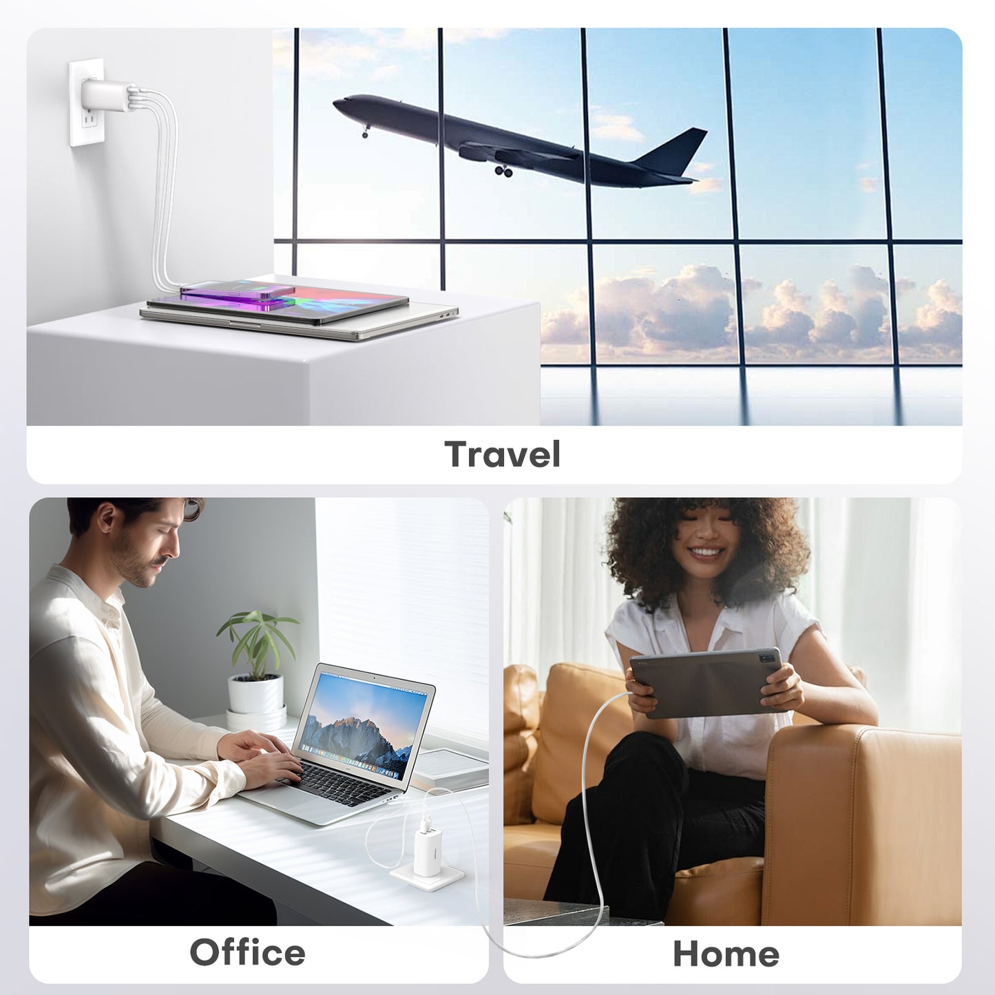 TOPADRE 65W USB-C Charger, Foldable Plug & 3-Port PD Fast Charging compatible with iPhone/Samsung