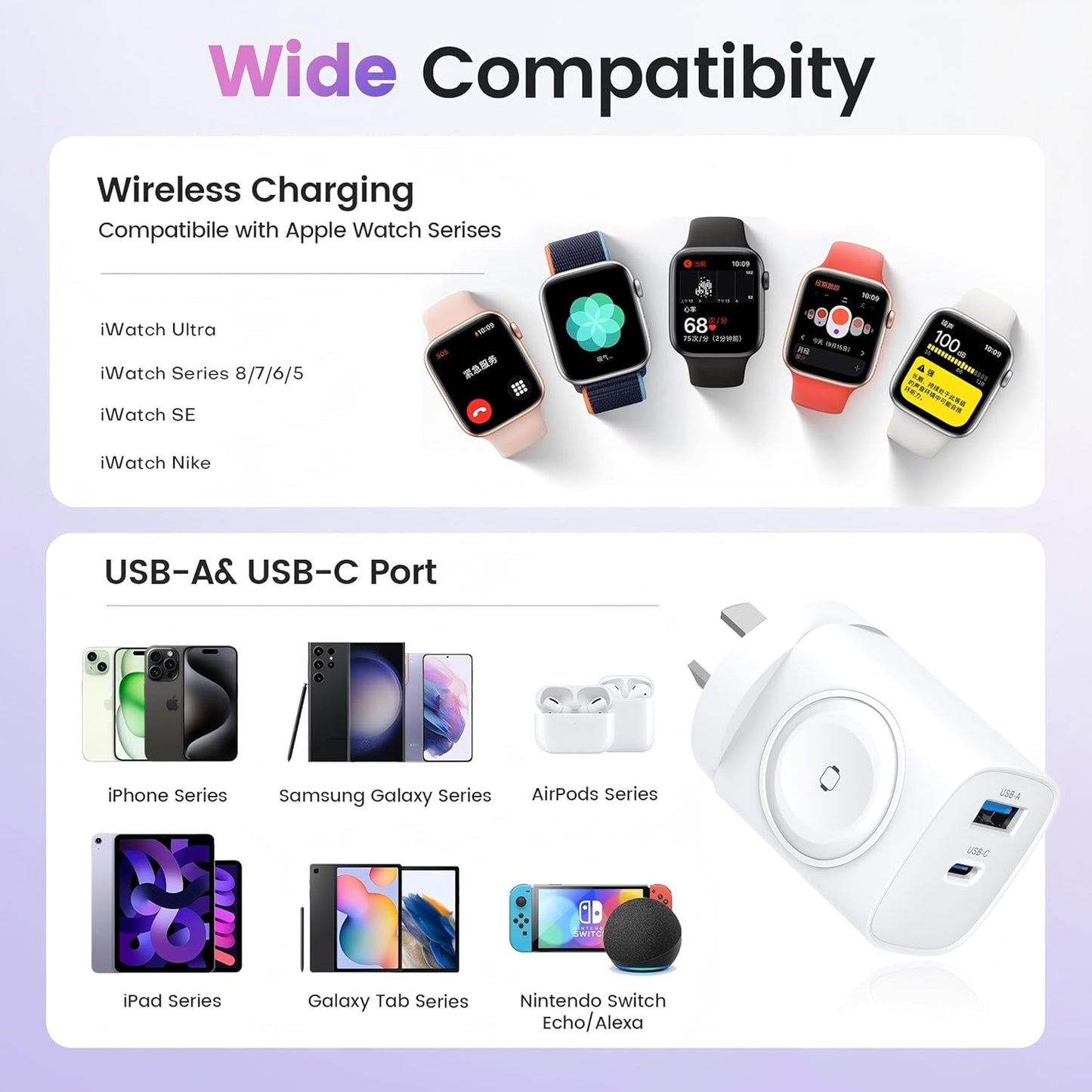 for Apple Watch Charger with 20W USB C Charger, 3 in 1 PD Fast Charging Wall iPhone Charger for iWatch Charger Ultra/10/9/8/7/6/SE, iPhone 16/15/15/14 Pro Max, iPad Pro/Air